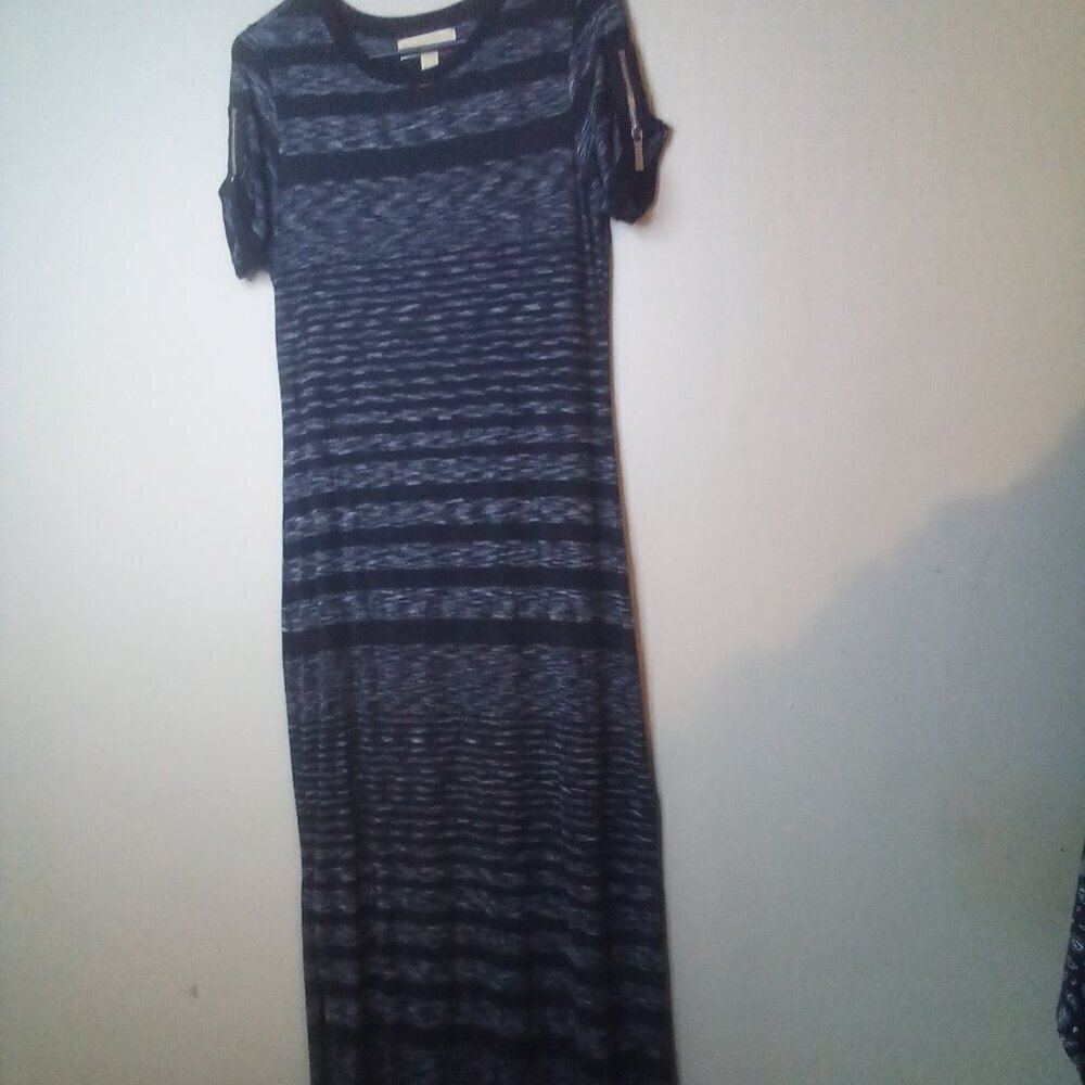 Michael Michael Kors Dress S Short Sleeve Maxi Long Stretch Side Slit Gray Black